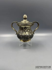 Сахарница в неорусском стиле. Серебро 84 пробы, чернь, Россия, 1878 год