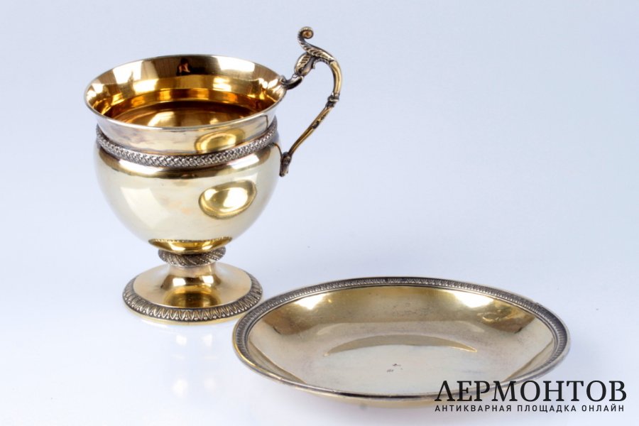 Чайная пара Devilleclaire. Серебро 950. Франция