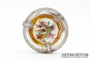 Пепельница Дом в летнем саду. Вьетнам, 1960-1970 гг. Серебро 900 пробы. Фарфор.