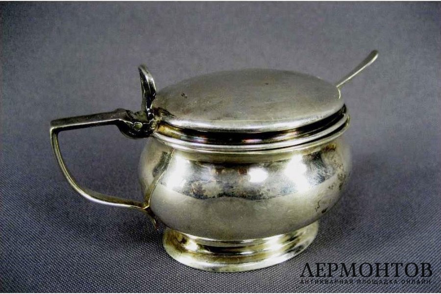 Мутардница. Серебро 925 пробы,  кобальтовое стекло. Англия, XIХ век.