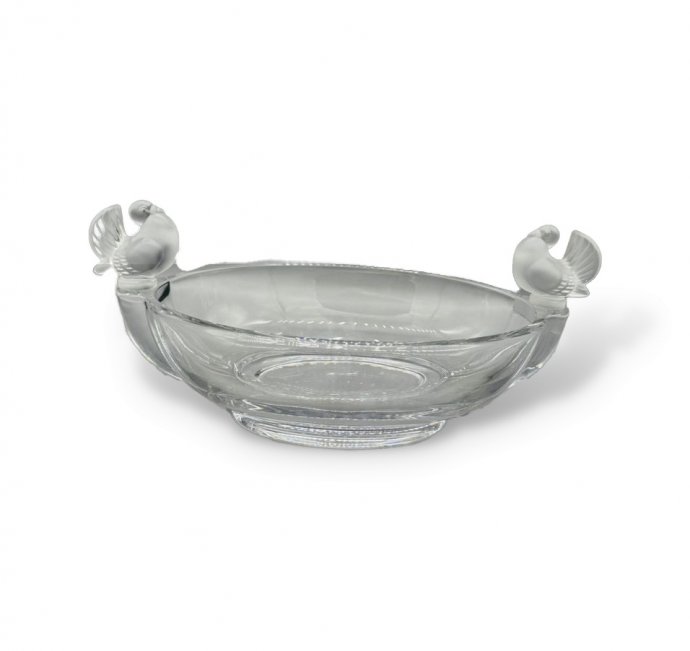 Овальная ваза для фруктов с птичками. Хрусталь, Cristal de Sèvres, Франция, 20 век