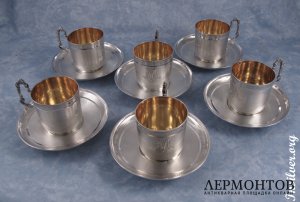 Кофейный набор на 6 персон. Серебро 950. Франция