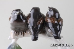Три птенца, воробья. Фарфор, роспись. Германия, фирма Rosenthal, 1930-40е гг. 