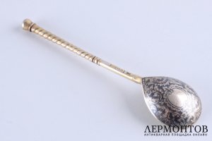 Ложка с чернением. Василий Семенов. Серебро 84 пробы. Россия, Москва, 1864 год.