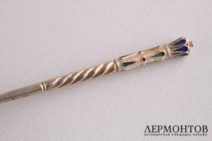 Ложка чайная. Серебро 84, эмаль золочение. 11 артель. Россия, до 1917 г.