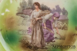 Тарелка Жницы. СССР, Дмитровская фабрика в Вербилках Фарфортрест, 1920-1930 гг.