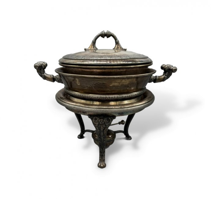 Мармит с горелкой. Металл, серебрение, Meriden Silver Plate Co., США, конец 19 века