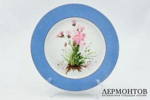 Тарелка с росписью в виде цветов. Россия, ИФЗ, Александр III, 19 век. Фарфор, роспись