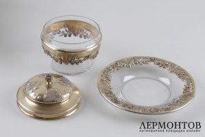 Конфетница в стиле рококо. Серебро 950, стекло, золочение. Франция, XIX в.
