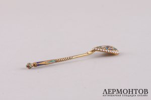 Ложка чайная. Серебро 84 пробы, эмаль, золочение. Россия, до 1917 г.