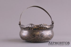 Сахарница с ручкой. Серебро 875 пробы. СССР, 50-е годы 20 в.