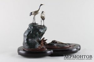 Окимоно Журавли и черепаха. Бронза. Япония, 1960-е гг.