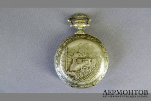 Карманные часы Паровоз. Металл. Швейцария.  часовая мануфактура Regulateur.