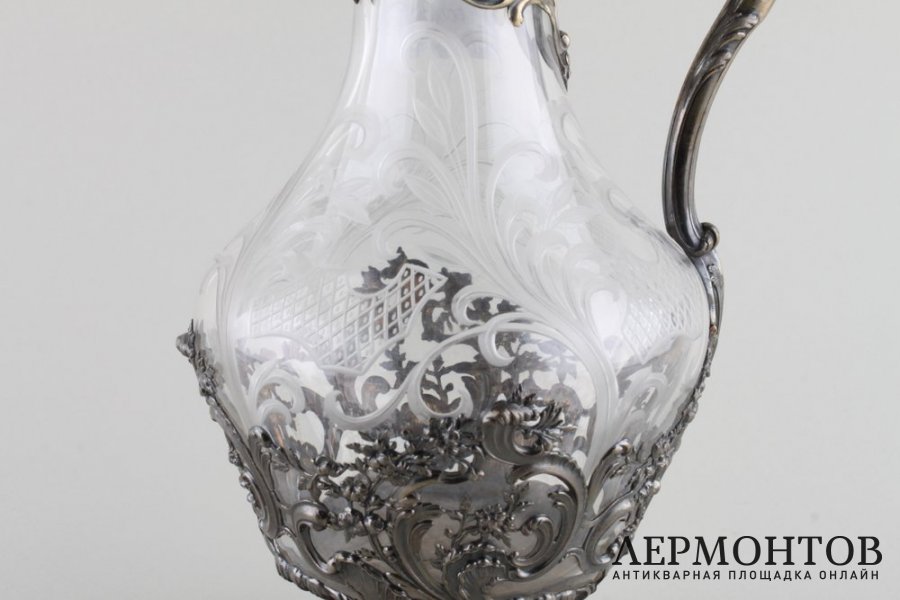 Кувшин в стиле рококо. Серебро 950 пробы, стекло. Франция, 1870-е-1900-е гг.