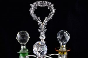 Редкий набор графинов на подставке. Серебро 800 пробы, хрусталь. Германия