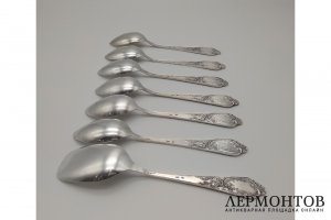 Набор из 6 столовых ложек и лопатки. Серебро 875 пр. СССР, 1960-80-е гг.