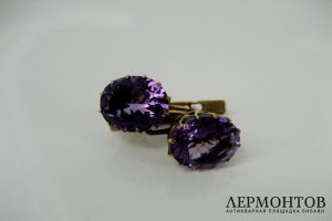 Серьги. Золото 56 пробы. Аметисты.  Российская Империя.