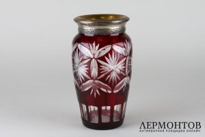 Ваза для цветов. Двухслойное стекло, серебро 800 пробы. Германия, начало 20 века.