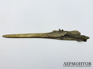 Нож для писем и бумаг самолет. Австрия, нач. 20 века. Бронза, патинирование.