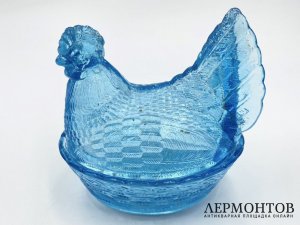 Масленка Курица. Россия, заводы Мальцовых, 19 век. Купоросное стекло.