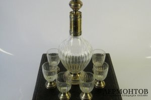 Набор для ликера. Стекло, серебро 950 пробы. Франция,XIX век. 