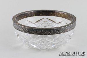 Конфетница. Серебро 84 пробы, хрусталь. Российская империя, 1908-1917.