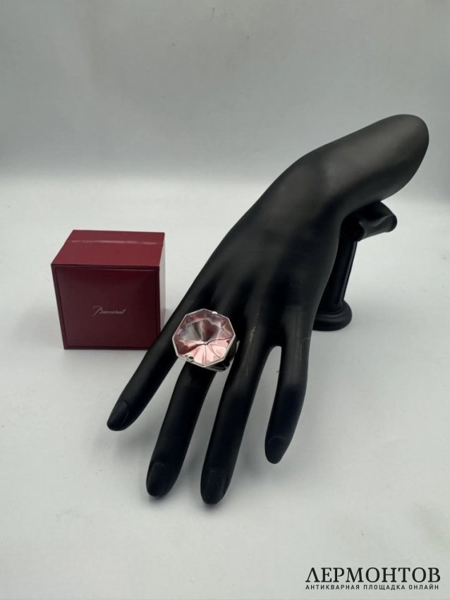 Кольцо с розовым кристаллом. Серебро 925 пробы, Baccarat, Франция