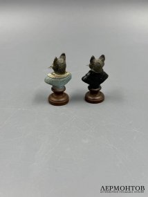 Бюсты «Кот и кошка». Бронза, холодная роспись, Австрия, конец 19 — начало 20 века