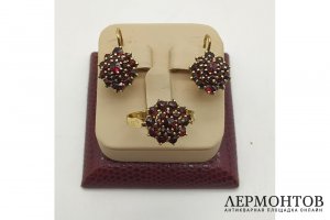 Винтажные кольцо и серьги с гранатами. Серебро 900 пр. Чехословакия, 1957-1980е гг.