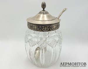 Крюшонница Скачки. Россия, 15 артель, 1900-е гг. Серебро 84 пробы, хрусталь.