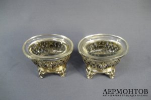 Солонка. Серебро 950 пробы, стекло. Франция. XIX век.