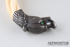 Трость с головой селезня. Серебро, кость, венге. Франция, Российская империя, 1900е