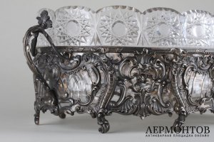 Ваза для фруктов. Серебро 950 пробы, хрусталь. Франция, XIX в.