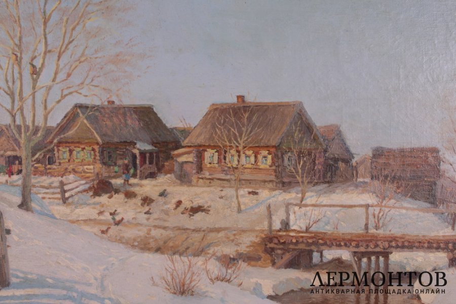 Картина. Солнечный день. Начало весны.  Каманин Александр Михайлович. Холст, масло. 1950 г.  