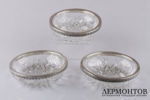 Набор вазочек для сервировки. Серебро 800, хрусталь. Польша