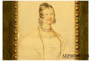 Картина. Женский портрет, 1830-е гг. Неизвестный художник. Бумага, акварель, белила.
