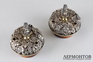 Подсвечники парные Львы, номерные.  Серебро 925 пробы. Англия, Лондон. XIX в.