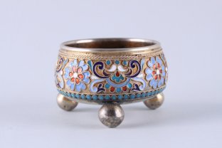 Солонка. Клингерт. Эмаль по скани. Серебро 84 пробы. Россия, Москва, 1891 г.