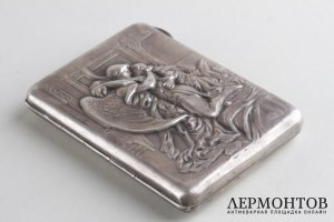Портсигар в стиле Модерн. Тамара и Демон. Москва, 1908-1917 гг. Серебро 84 пробы.