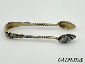 Щипцы для сахара. Россия, 11 артель, нач. 20 в. Серебро 84 пробы, эмаль. 