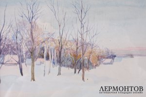 Акварель Зима. Россия, художник В. Грязнов, конец 1920-х гг. 