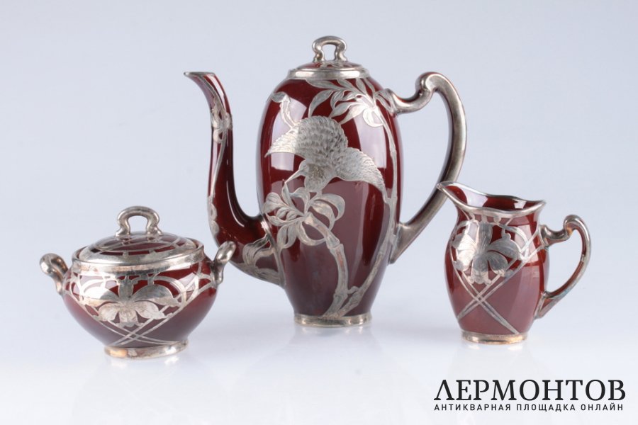Чайный-кофейный набор в стиле Модерн. США, ф-ма Lenox, начало 20 в. Серебро 925, фаянс.