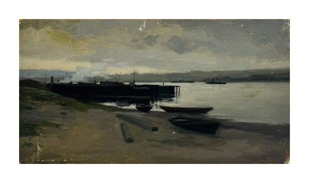 Картина «На берегу». Оргалит, масло, Г. К. Севостьянов, СССР, середина 20 века