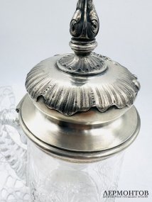Пивная кружка с серебряной крышкой. Хрусталь, серебро 84 пробы, золочение, мастер ФК, Россия, 1899–1908 годы