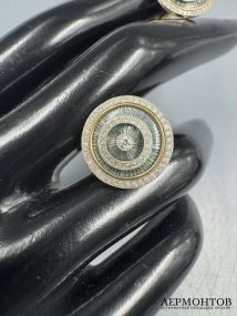 Запонки с гильоширной эмалью и бриллиантами. Золото 585 пробы, серебро 925 пробы, Алексей Помельников, Россия