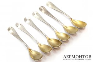 Набор чайных ложек на 6 персон. Австрия, Вена, 1860-1870 гг. Серебро 800 пробы.