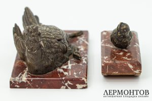 Чернильница и пресс-папье Куропатка и птенец. Австрия, Вена, 19 в. Бронза, литье.