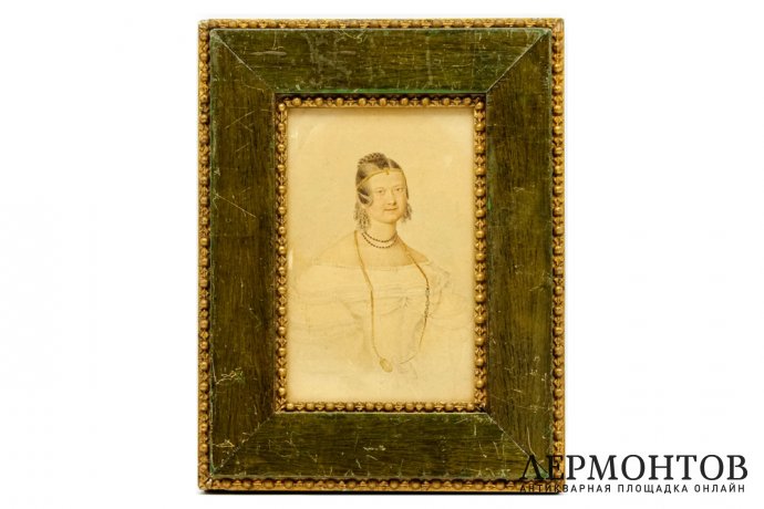 Картина. Женский портрет, 1830-е гг. Неизвестный художник. Бумага, акварель, белила.