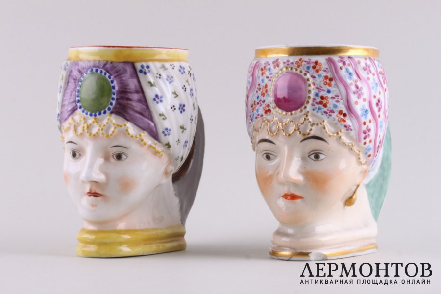 Пара кружек Голова турчанки. Россия, частный завод братьев Новых, нач. 19 в. Фарфор. 