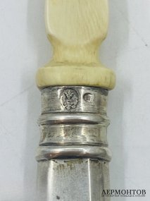 Ложка и вилка для салата. Серебро 84 пробы, кость, П. Овчинников, Россия, 1880-е годы
